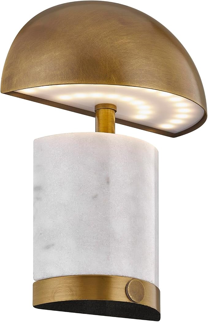 Savoy House Coco & Dash 11-CD07RC Cora 10" Modern Portable Rechargeable Brass & Marble Integrated LED Table Lamp with Metal Dome Shade