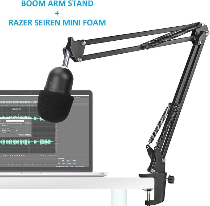 Razer Seiren Mini Boom Arm with Pop Filter - Mic Stand with Foam Cover Windscreen Compatible with Razer Seiren Mini Streaming Microphone by YOUSHARES