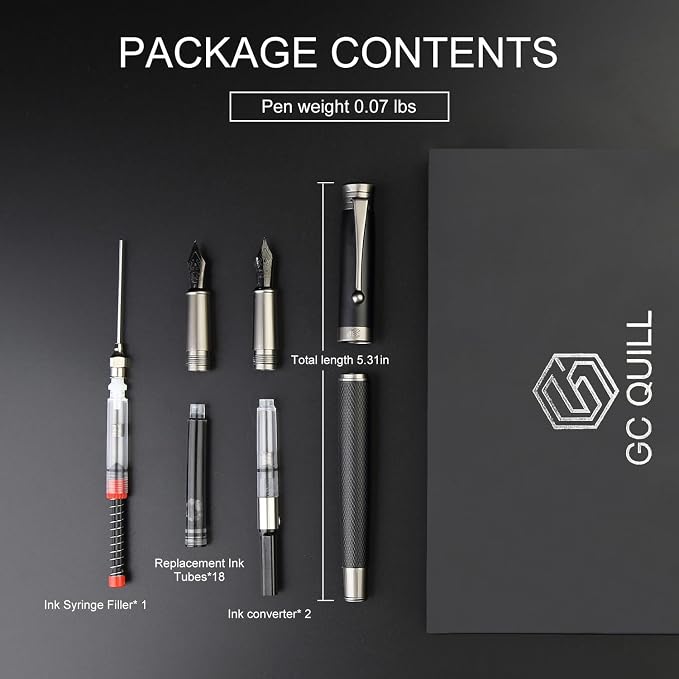 Fountain Pen Set - Fine & Medium Nibs, Includes 18 Ink Cartridges, Ink Refill Converter & Syringe Filler, Gift for Writing, Journaling & Calligraphy MU-13