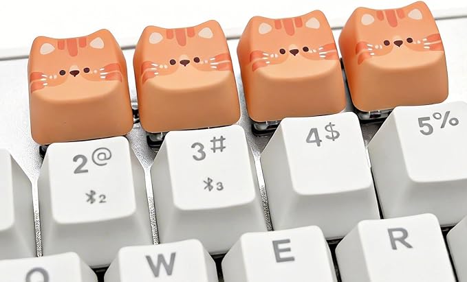 Artisan Keycaps, 4 Keys Cute Cat Custom Cover Caps for MX Mechanical Keyboard, Resin Handmade 1U Replacement for Esc Del Arrow Key (Orange Cat Set)