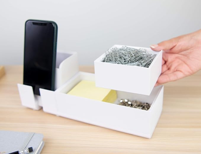 Bostitch Office Konnect Desk Organizer Accessory Tray, Stacks for Desktop Storage, White (Pack of 6)
