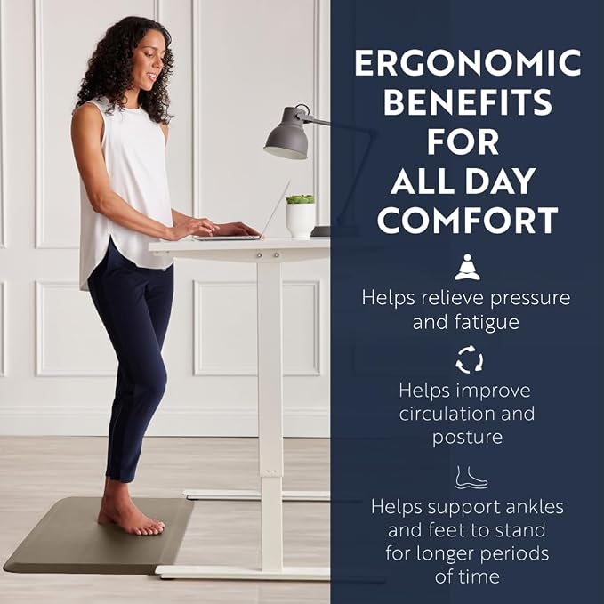 KANGAROO Anti Fatigue Mats for Kitchen Floor, 48x20, Reduce Foot, Knee, Back Pressure, 3/4 Inch Thick Cushioned Ergonomic Mat, Waterproof Comfort Rug for Under Sink, Standing Desk, Store Floors, Beige