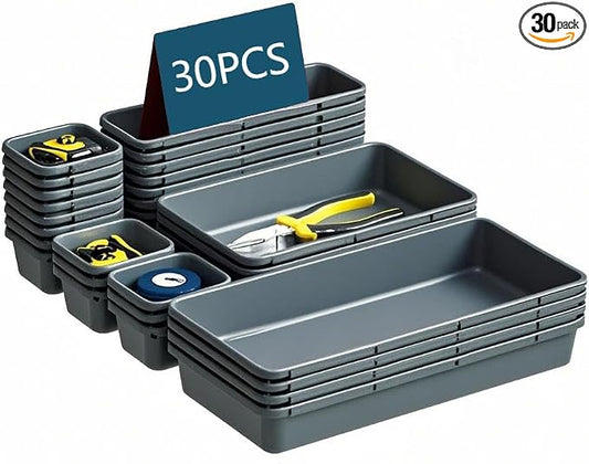 Gonice 30 PCS Black Interlocking Desk Organizer, Plastic Drawer Organizer Tray, Drawer Separator Tray for Office, Bathroom, Kitchen