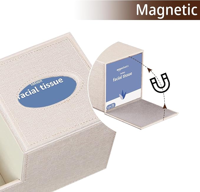 PU Leather Square Tissue Box Cover - Multi-Functional Tissue Box Holder | Tissue Box Cover with Storage,Tissue and Remote Control Holder/Caddy,Cube Tissue Box Organizer Bedroom Nightstand End Table