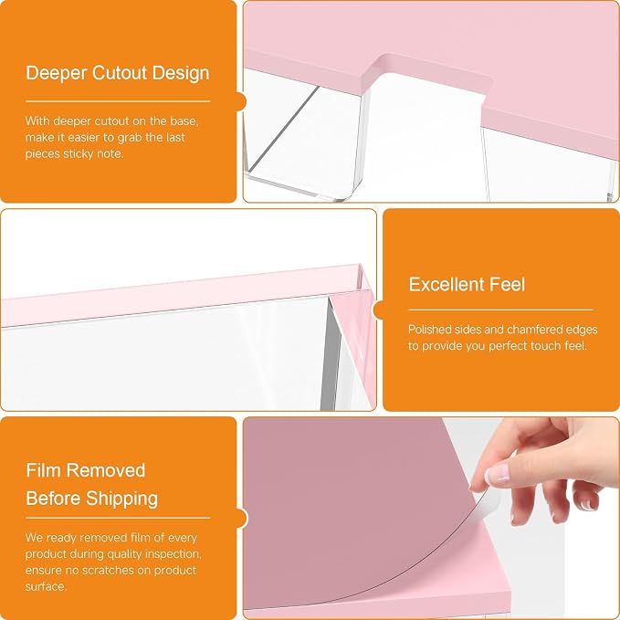BEEGO Sticky Note Holder Organizer - 4x6 in Clear and Lightpink Acrylic Notepad Holder Acrylic Sticky Note Dispenser Cute Memo Holder (NO Pads) for Dorm Room Office Desk Organization