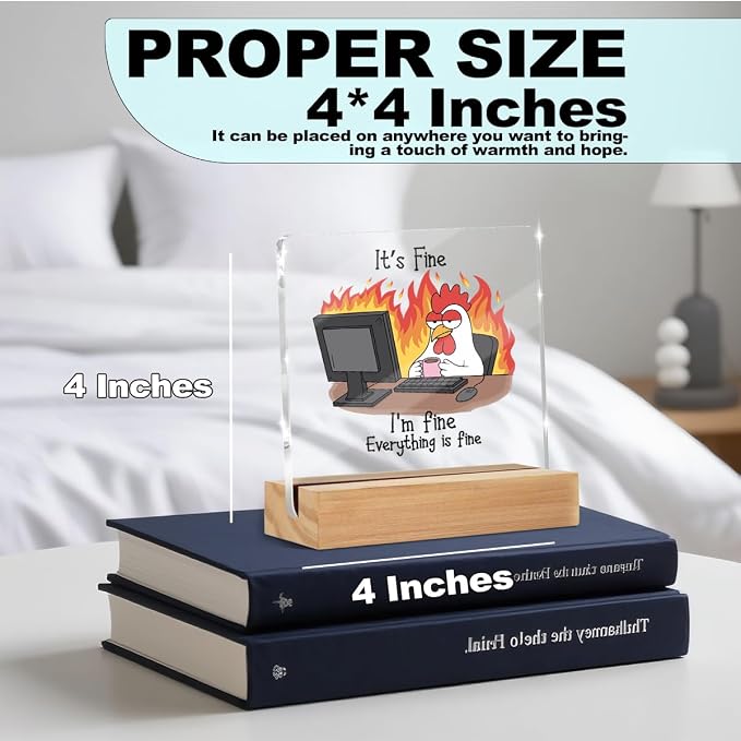 Funny Birthday Gifts for Women Men Desk Rates Sign 4x4 Inch | Office Gag Gift Acrylic With Wooden Stand, Chicken Gifts for Coworker Employee Boss, Office Sign Tabletop Decor