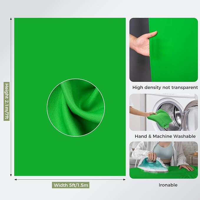 EMART Green Screen Backdrop Kit with Reverse Folding Base, 5x6.5ft Photo Greenscreen Background with Portable T-Shape Stand and 6 Clamps for Photography, Photoshoot, Studio Video Recording, Streaming