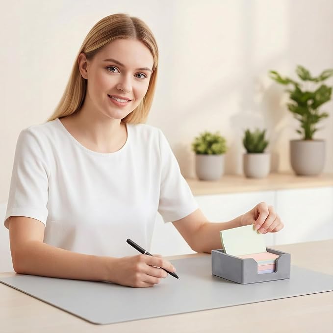 Concrete Sticky Note Holder for 3x3 Inch Notes - Cement Self-Stick Note Memo Pad Holder Notepad Dispenser Organizer - Modern Desk Accessory for Office & Home, Gray