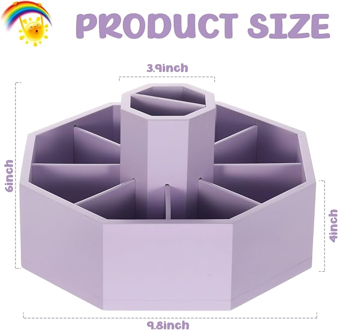360° Rotating Pencil Holder for Desk Bamboo Rotating Marker Pen Desk Organizer Art Supply Gifts or Desktop Storage Caddy, Crayon, Marker, Pencil(Light Purple)