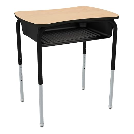 Bow Tie Adjustable Height Open Front Desk with Laminate Top - Maple Top, Black Book Box, Black Frame (2-Pack)