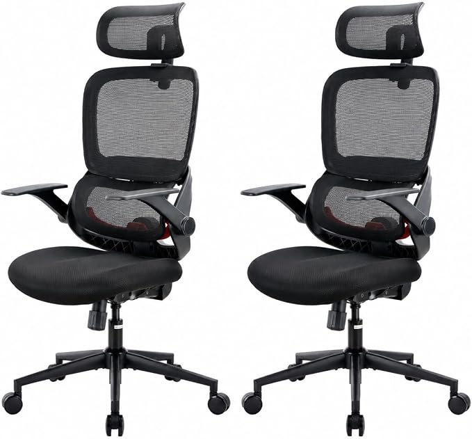 SIHOO B100 SE Office Chair, Desk Chair with Adaptive Lumbar Support & 2D Flip-up Armrests, 135° tilt Soft Memory Foam Erogonomic Chair for Home Office,Hold 300 LBS, 2 Packs, Jet Black
