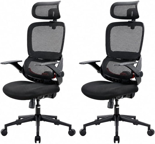 SIHOO B100 SE Office Chair, Desk Chair with Adaptive Lumbar Support & 2D Flip-up Armrests, 135° tilt Soft Memory Foam Erogonomic Chair for Home Office,Hold 300 LBS, 2 Packs, Jet Black