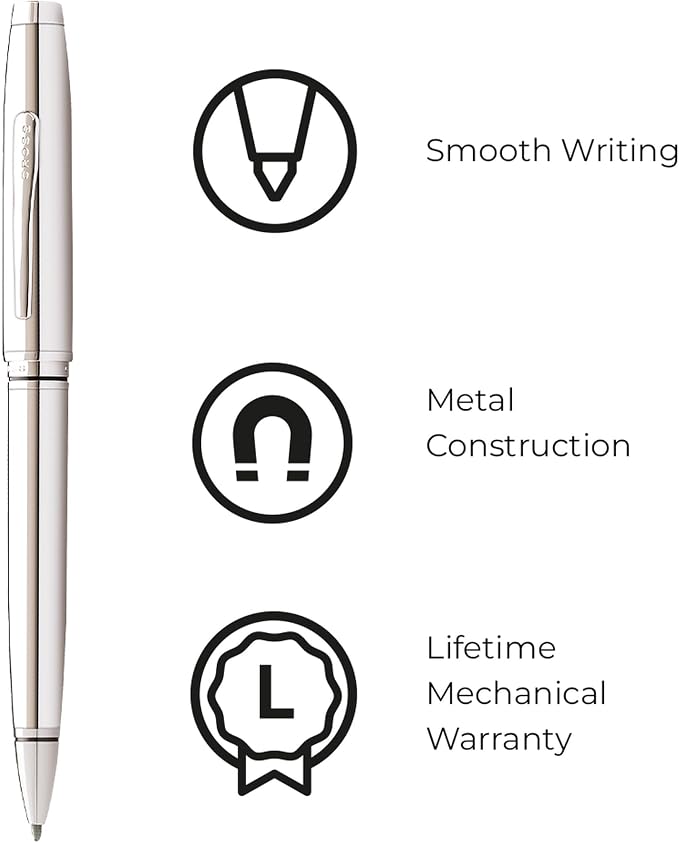 Cross Coventry Polished Chrome Ballpoint Pen - Refillable Pen for Smooth Writing - Professional, Elegant Accessory - Black Ink - Long-Lasting Use - Desk Essential - Gift-Ready