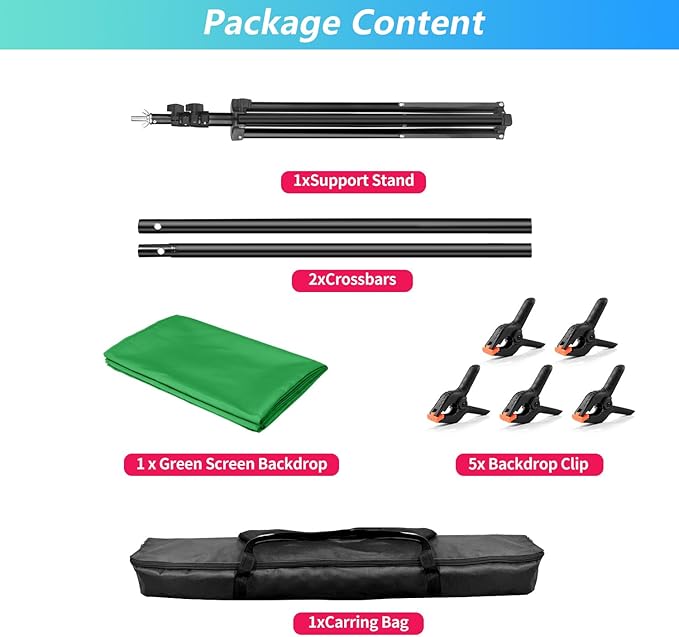 Green Screen Backdrop Kit with Stand, 5X6.5ft Portable Green Screen Backdrop with Stand kit, GreenScreen Background with Stand Carrying Bag Clamp for Streaming Video Zoom