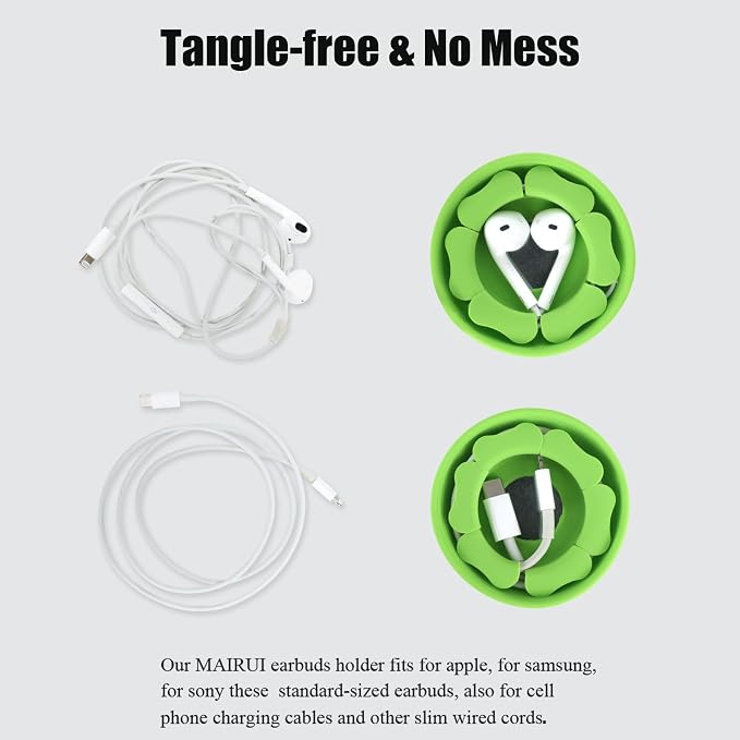 MAIRUI Wired Earbud Case Earphone Headphone Cord Organizer Earbuds Wrap Soft Silicone Magnetic Holder Storage Tangle Free Cable Winder(Green)