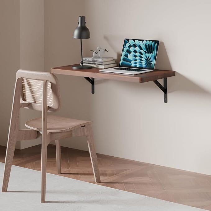 Floating Wall Desk for Home Office,Wall Mounted Table with Pine Wood,24 Inch Workbench for Garage,Work Table with Heavy Duty Brackets for Kitchen,Dining,Laundry,Floating Shelf for Wall