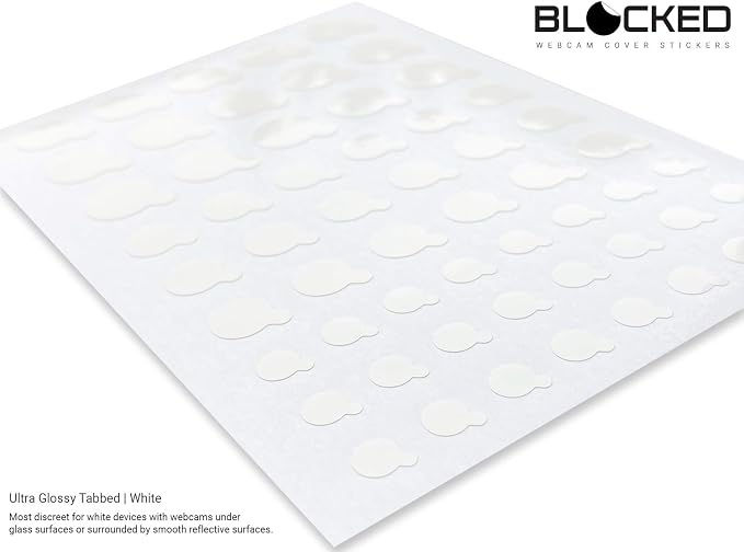 Blocked Original Vinyl Webcam Cover Stickers | Restickable & Stackable Privacy Covers | for All Camera-endable Devices | 3-Sizes | 57 White Tabbed (Ultra Glossy)