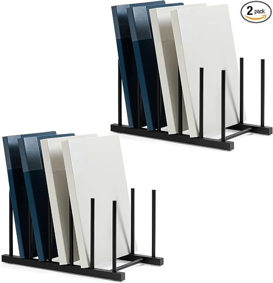 HBlife Black Desk File Organizer 5 Section Vertical File Sorter, 2 Pack Bamboo Binder & Folder Holder for Home, Office & School
