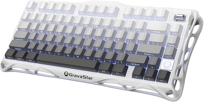 GravaStar Mercury K1 75% Wireless Mechanical Gaming Keyboard, Aluminum Alloy Exoskeleton Design, Gasket Custom Keyboard Hot-Swap Socket, Linear Switches, RGB Backlit【Gradient White】