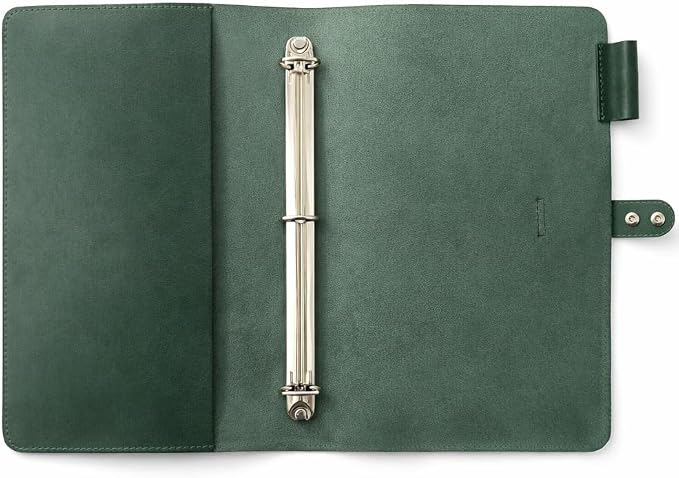 Premium Leather 3-Ring Binder Portfolio, 8.5x11 Inch Letter Size Organizer Folder, Refillable 3-Hole Paper BusinessBinder, Resume Folio for Men and Women (Green)