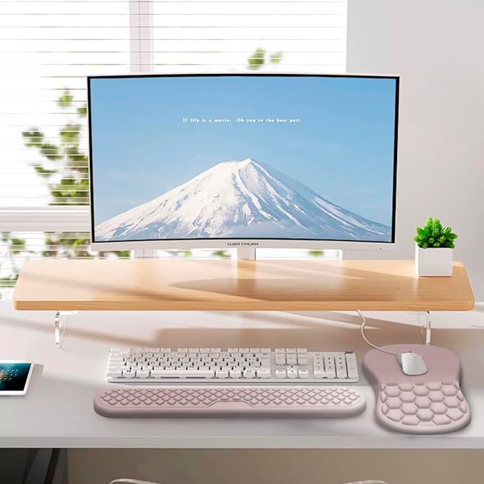 Mouse Pad Wrist Support, Laokiiy 2 in1 Keyboard Wrist Rest+ Ergonomic Mouse Pad, Non-Slip Wrist Rest for Computer Keyboard, Made Easy Typing & Relieve Wrist Pain(Gradient Pink)