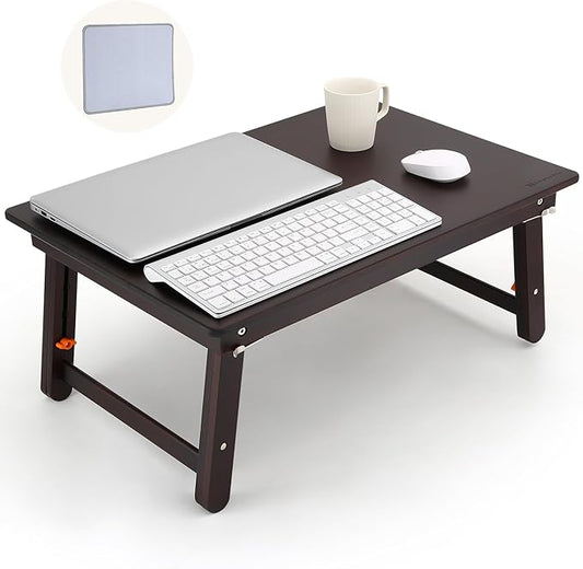 Nnewvante Foldable Laptop Desk, 25.6 Inch Laptop Bed Tray Table with Mouse Pad, Adjustable Floor Table for Writing Eating Gaming, Lap Table for Adults, Kids, Black Walnut