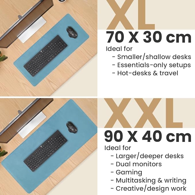 Full Grain Genuine Leather Desk Pad – Sky Blue (L) - Premium Desk Mat with Non-Slip Backing, Thick 3mm, Office Desk Protector for Work & Gaming (Large 27.6 x 11.8 inch)