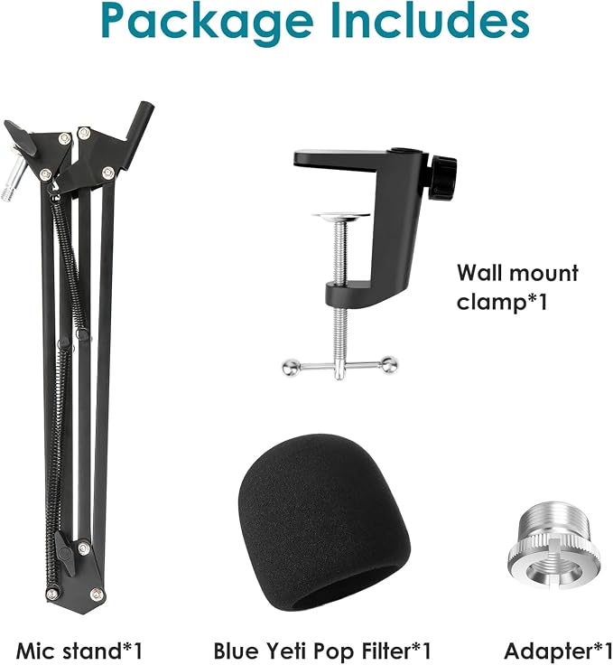 Blue Yeti Microphone Stand with Foam Cover - Suspension Boom Scissor Arm Stand and Mic Windscreen Pop Filter Compatible with Blue Yeti Microphone by YOUSHARES