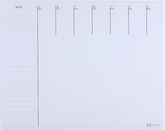 Quartet Glass Desktop Weekly Planner, 17" x 22", Whiteboard, Dry Erase Surface, Clean Erase, Includes 1 Dry Erase Marker, White (GDP2217W)