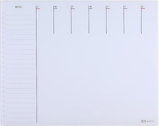 Quartet Glass Desktop Weekly Planner, 17" x 22", Whiteboard, Dry Erase Surface, Clean Erase, Includes 1 Dry Erase Marker, White (GDP2217W)