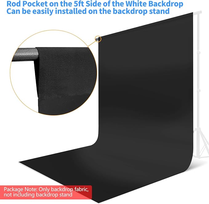 Hemmotop 5x7 ft Black Photo Backdrop Curtain for Photoshoot, Birthday Party | Polyester Black Back Drop Background Cloth Fabric for Video Recording, Pet Photography, Baby Shower, Graduation, Halloween