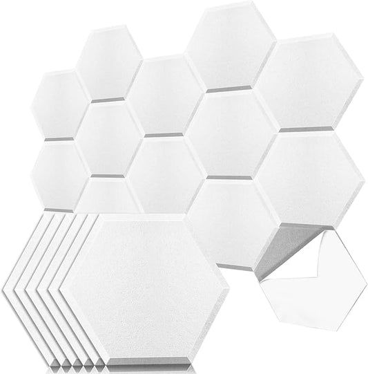 Art3dwallpanels Self Adhesive 20 Pack Acoustic Panels, 14" X 12" X 0.4" Soundproof Wall Panels, High Density Sound Absorbing Panels Hexagon Beveled Edge Sound Dampening Panels, Studio Treatment Tiles