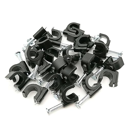 HS 7mm Ethernet Cat6 Cable Clips Clamps RG6 with Steel Nail (200 Pack) Wire Clips Black for Wall,Cord Management