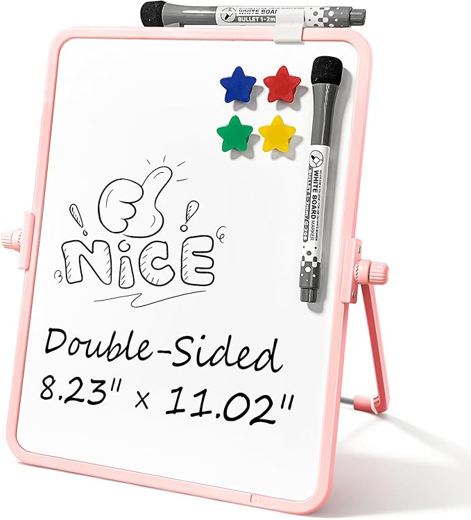 Colorful Dry Erase White Board 8.3x11in, Magnetic Desktop Board with Stand, 2 Markers (Eraser Head), 4 Magnets - Double-Sided Easel for Daily Planning, Memo, Office/Home/School (Orange)