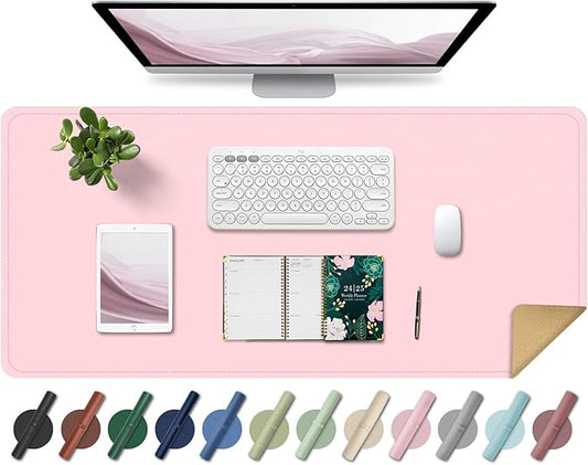 Non Slip Desk Mat, 31.5" x 15.7" PU Leather Desk Pad, Cork Desk Mat for Desktop, Desk Pad for Keyboard and Mouse, Ideal for Office and Home, Pink