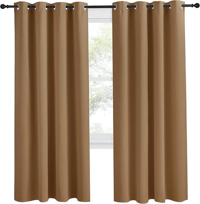 NICETOWN Gold Brown Curtain 78 inch Long, 1 Panel, W55 x L78, Grommet Blackout Thermal Insulated Room Darkening Sound Reducing Window Drapes for Living Room/Bedroom
