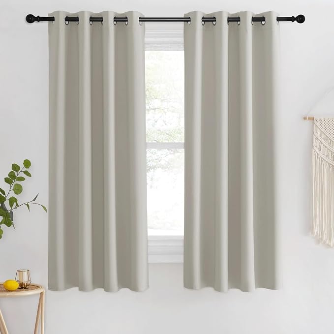 NICETOWN Room Darkening Natural Curtain for Bedroom, Grommet Thermal Insulated Thermal Curtain Light Blocking Window Treatment Sound Reducing for Kitchen, 1 Panel, W46 x L63