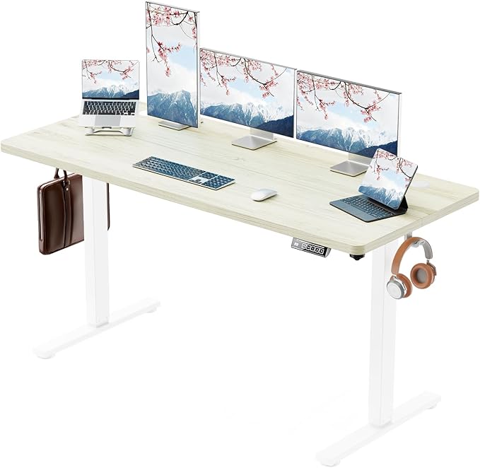 Standing Desk Electric Height Adjustable Desk 55 x 23.6 Inches Sit Stand up Desk, Computer Home Office Desk Memory Preset with Two-Piece Desktop (Natural, 55 * 24 Inch)