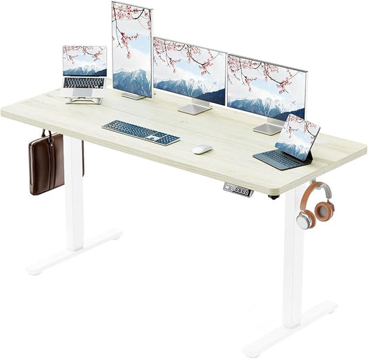 Standing Desk Electric Height Adjustable Desk 55 x 23.6 Inches Sit Stand up Desk, Computer Home Office Desk Memory Preset with Two-Piece Desktop (Natural, 55 * 24 Inch)