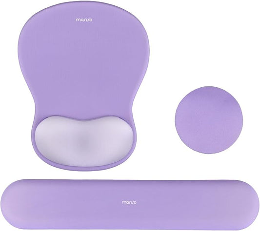 MOSISO Wrist Rest Support for Mouse Pad&Keyboard Set, Purple | Curved Ergonomic Mousepad&Coaster Non-Slip Base Home/Office Pain Relief&Easy Typing Cushion with Soft Cloth&Silicone Lining