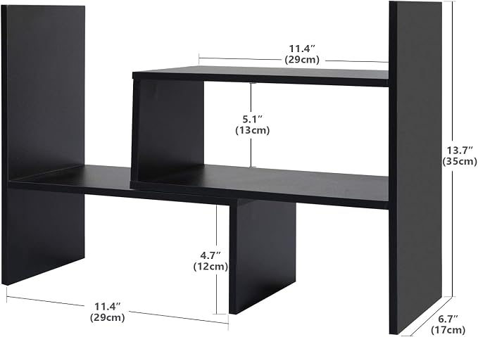 Hossejoy Desk Shelf, Adjustable Desktop Storage Organizer, Wood Display Shelf Rack, Office Supplies Desk Organizer, Black