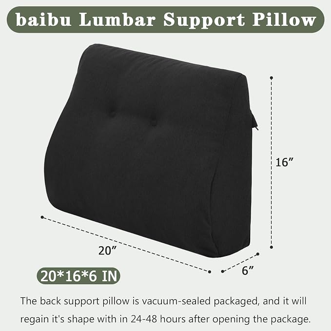 baibu Lumbar Support Pillow for Recliner, Large Memory Foam Dual-Layer Patent Design Back Support Cushion for Sofa & Gaming Chair, Ergonomic Lumbar Pillow with Machine Washable Cover, Black