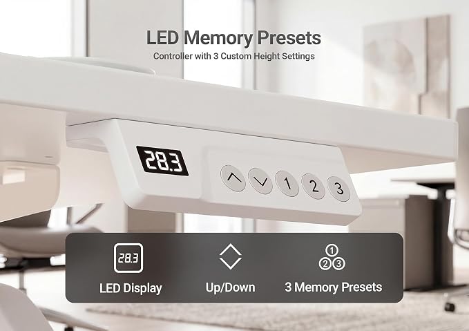 YDN Electric Standing Desk, 48x24 Inch, White | 3 Memory Presets, Cable Management, Adjustable Height, Sit Stand, Computer Workstation, Home Office