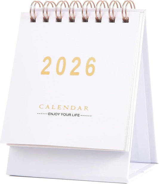 Mini Desk Calendar 2026, Standing Flip Academic Year Small Desk Calendar- Use Now to Dec 2026 Monthly Desktop Calendar- Thick Paper Twin-Wire Binding for Home or Office (White)