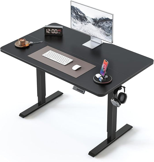 BANTI 40 × 24 Inches Standing Desk, Ergonomic, Electric Height Adjustable, Sit and Stand Up, Computer Office Desk with Splice Board, Black Frame/Black Top
