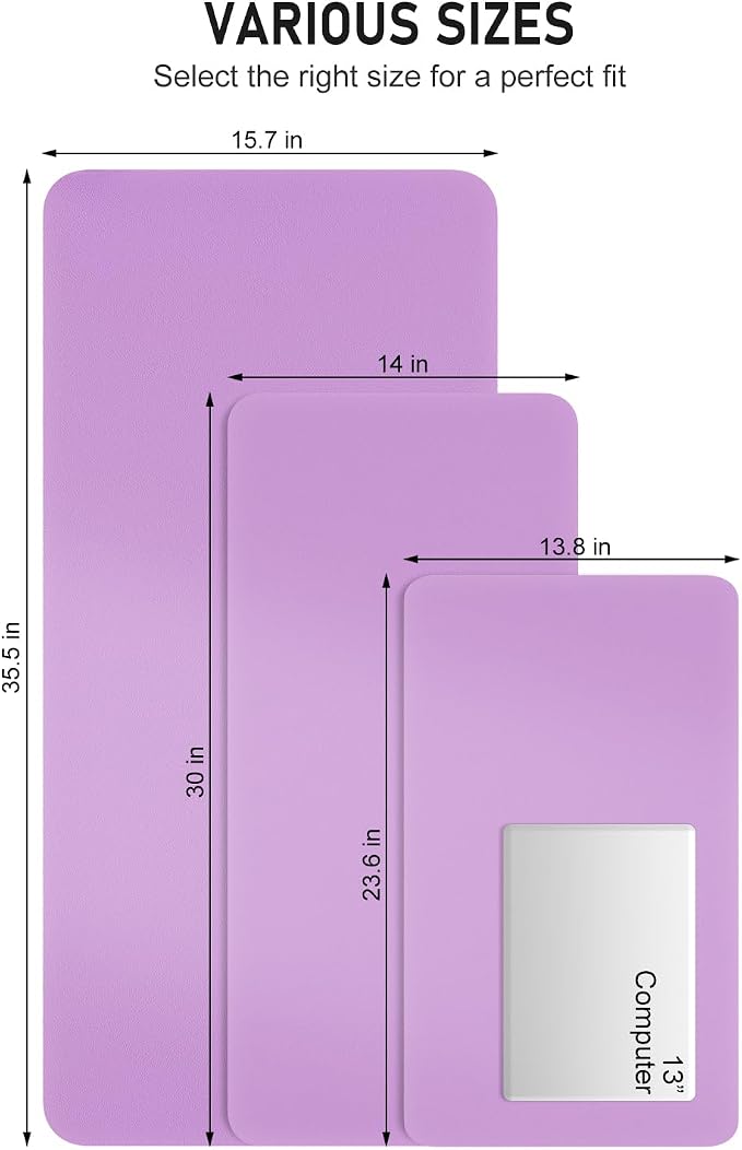 Desk Pad, 35.5" x 17" PU Leather Non-Slip Desk Mat Large Mouse Pad for Desktop, Waterproof Laptop Computer Writing Mat for Office, Home, Work, Gaming, Purple