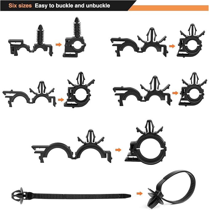GOOACC 60Pcs Car Wire Loom Routing Clips Assortment - 6 Different Sizes Universal Wiring Harness Routing Clip Replacement Parts for Honda GM Mazda