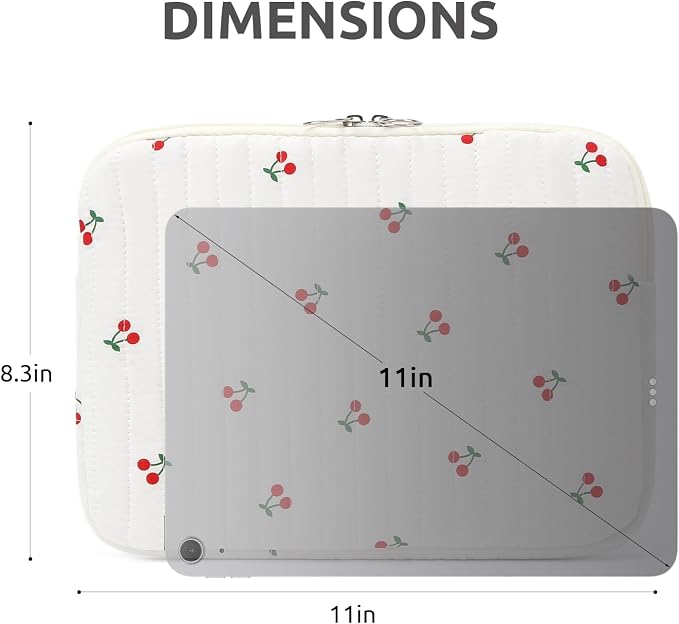 Puffy Laptop Sleeve 13-15.6 Inch Cute Quilted Laptop Protective Case Padded Floral Computer Sleeve for MacBook (B-Cherry, 11 Inch)