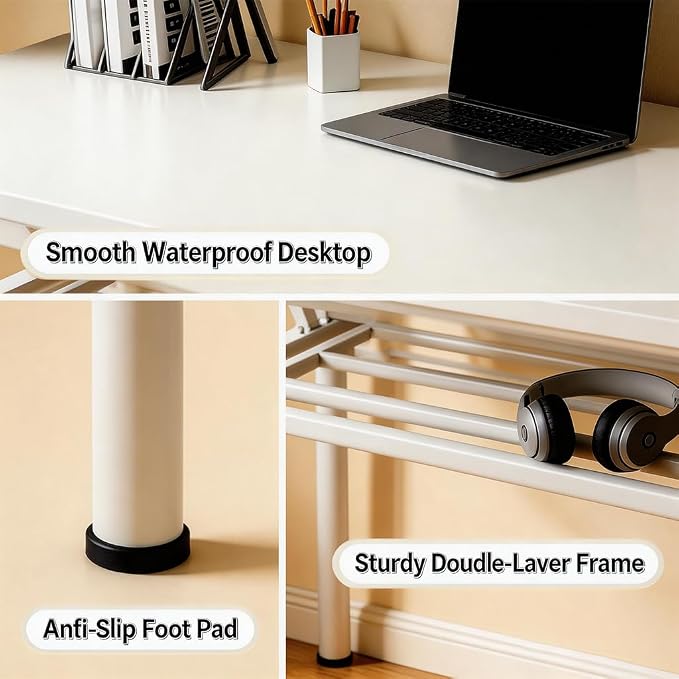 Folding Desk for Small Spaces, 31.5 Inch Foldable Computer Desk, No Assembly Required, Space Saving Portable Study Table for Compact Home Office, Bedroom, Dorm, Apartment, White