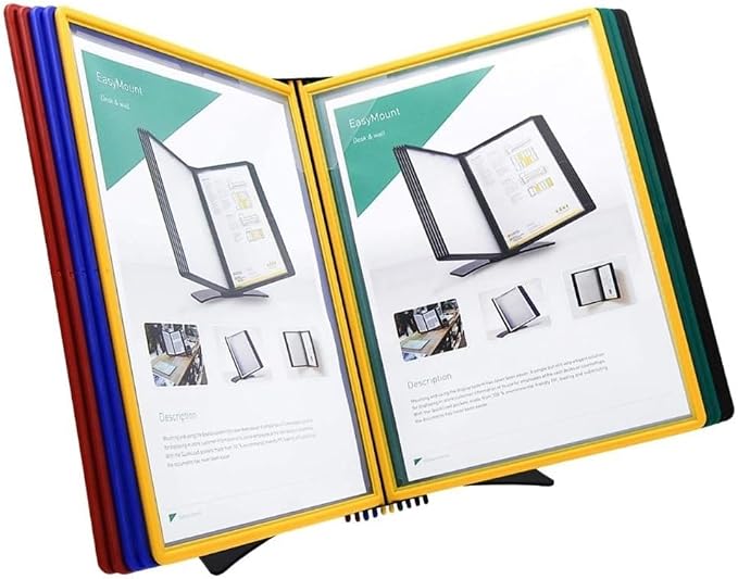 Tarifold Desktop Reference & Display System, 10 Double-Sided Pockets, 20 Sheet Capacity, Durable Metal Base, Easy-Load Polypropylene Pockets, Letter-Size, Made in Denmark, Assorted Colors